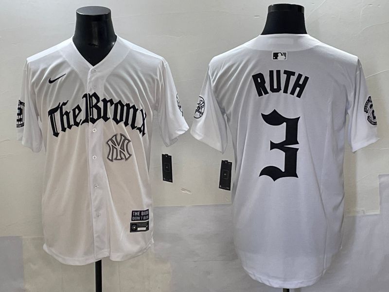 Men 2025 New York Yankees #3 Ruth White Five generations Joint Name Nike MLB Jersey style 8